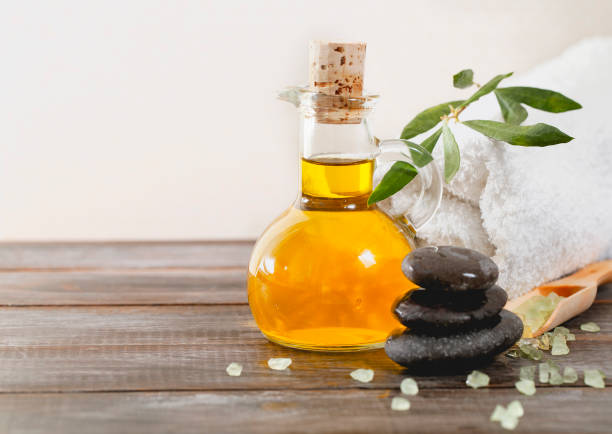 istock Spa supplies on wooden table 1216641518