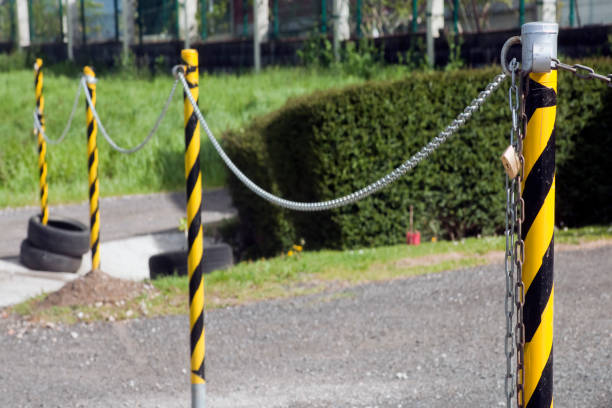 istock Bollards and chains closing the street. 1216641793