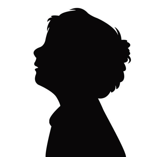 ilustraciones, imágenes clip art, dibujos animados e iconos de stock de un vector de silueta de cabeza de niño - silhouette back lit little boys child