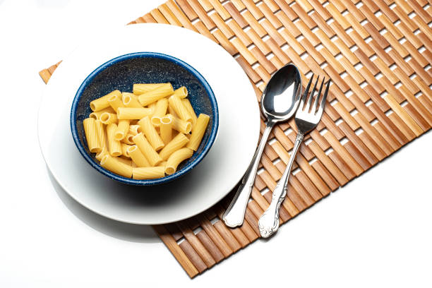 Uncooked rigatone pasta