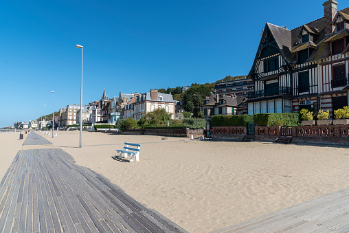 Promenade on the beach of Trouville-sur-Mer, Normandy, France
