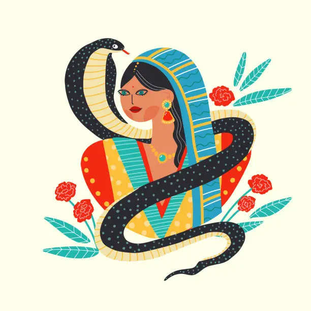 Vector illustration of girl with snake