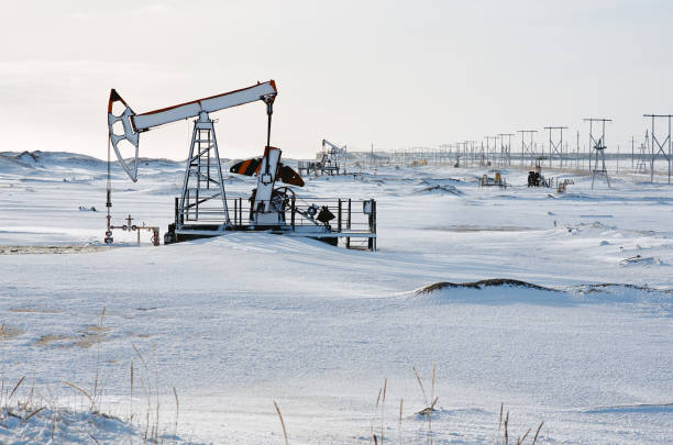 istock Oil pump cold winter and snow 1216648724
