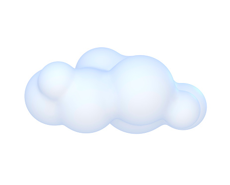 Plastic cartoon blue cloud, abstract icon, 3d render.