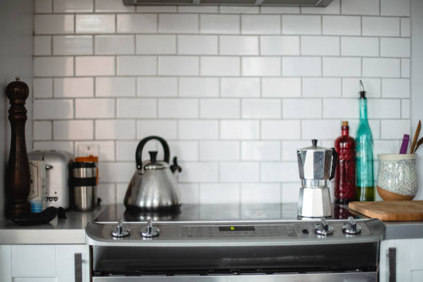 istock Contemporary kitchen with white tiles 1216655204