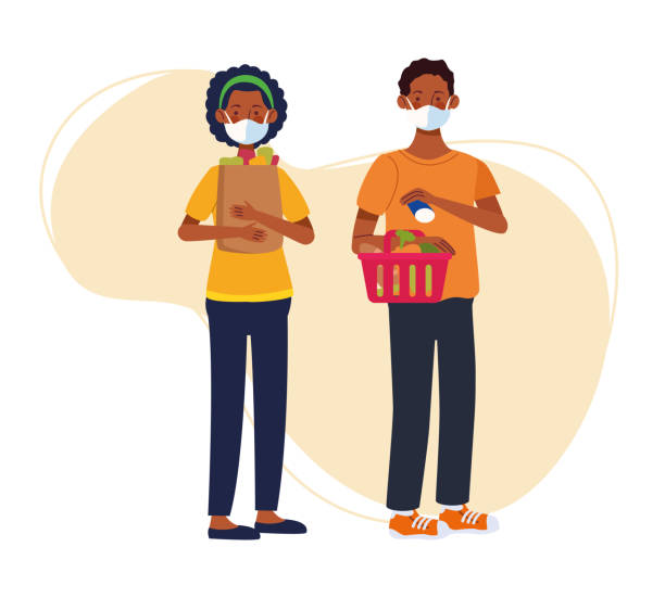 istock couple shopping in supermarket with face mask 1216658328