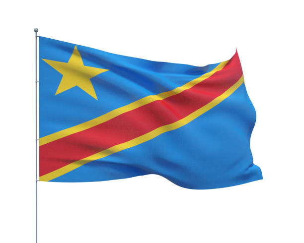 sventolando bandiere del mondo - bandiera della repubblica democratica del congo. isolato su sfondo bianco illustrazione 3d. - congolese flag foto e immagini stock