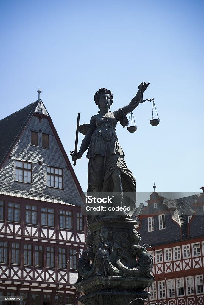 Lady Justice at Frankfurt Roemer, copy space  Bronze - Alloy Stock Photo