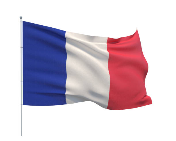 wehen flaggen der welt - flagge von frankreich. isoliert auf weißer hintergrund 3d-illustration. - französische flagge stock-fotos und bilder
