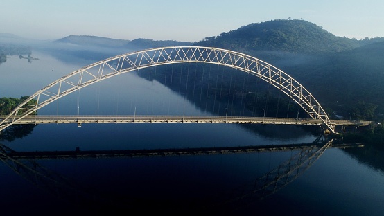 Drone shot of Adomi bridge, Akosombo