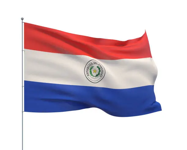 Photo of Waving flags of the world - flag of Paraguay. Isolated on WHITE background 3D illustration.