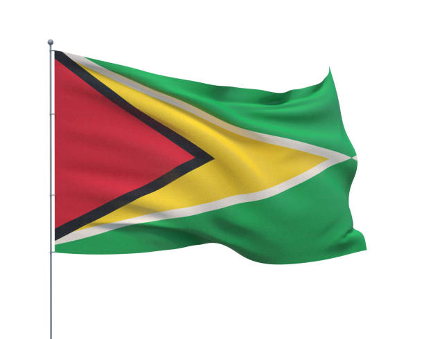 wehen flaggen der welt - flagge von guyana. isoliert auf weißer hintergrund 3d-illustration. - flag of guyana stock-fotos und bilder