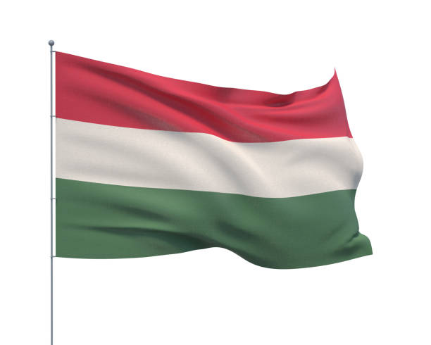 sventolando bandiere del mondo - bandiera dell'ungheria. isolato su sfondo bianco illustrazione 3d. - hungarian flag foto e immagini stock