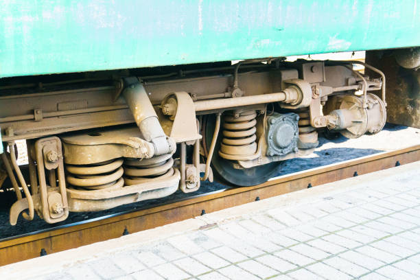 Close up view of a train wheel. Old train