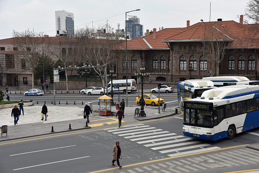 Ankara/Turkey-03,30,2020:A view to Ulus Square, Ataturk Staue,City Centre of Ankara and Turkey.