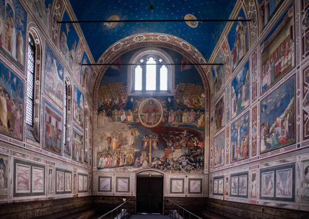 Scrovegni Chapel Chapel of the Scrovegni in Padua, Italy Padua, Italy - July 2, 2017: marble imitation in Scrovegni Chapel Cappella degli Scrovegni, Arena Chapel . The church contains a fresco cycle by Giotto, completed about 1305. italie stock pictures, royalty-free photos & images