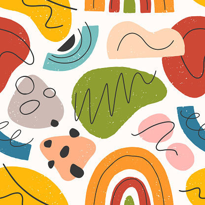 Seamless pattern with colorful hand drawn organic shapes,lines,doodles and elements