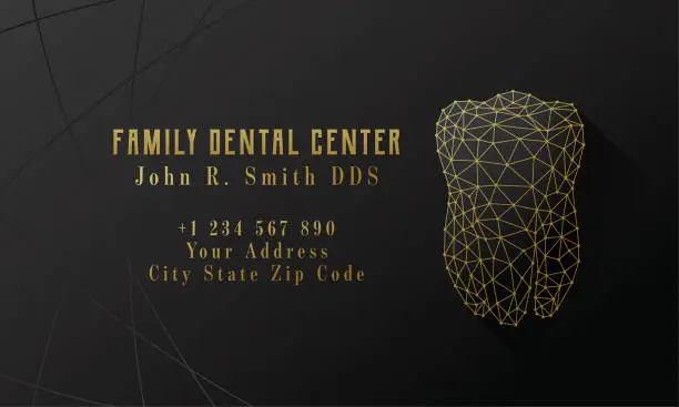 Vector illustration of Dentist Business Card Template Black Gold Polygonal Tooth Design