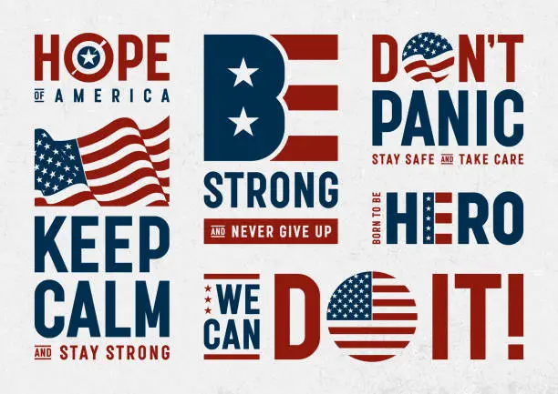 Vector illustration of USA Patriotic Motivation Typography And Logos Set