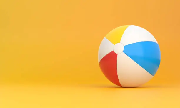 Beach ball on orange background.  Summer vacation concept. Minimalism concept. 3D Rendering, 3D Illustration