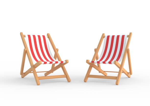 due sedie a sdraio isolate su sfondo bianco - chair beach chaise longue isolated foto e immagini stock