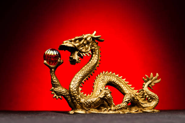 istock Chinese Dragon with red background 1216673447