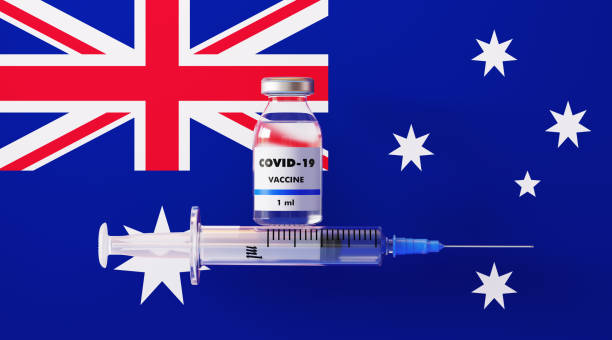 istock COVID-19 Vaccine and Syringe on Australian Flag 1216676522