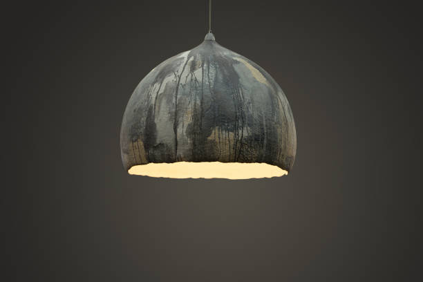 Gray chandelier with grunge texture, large ceiling, modern lamp design