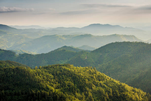 Spring morning sunrise over mountain scene