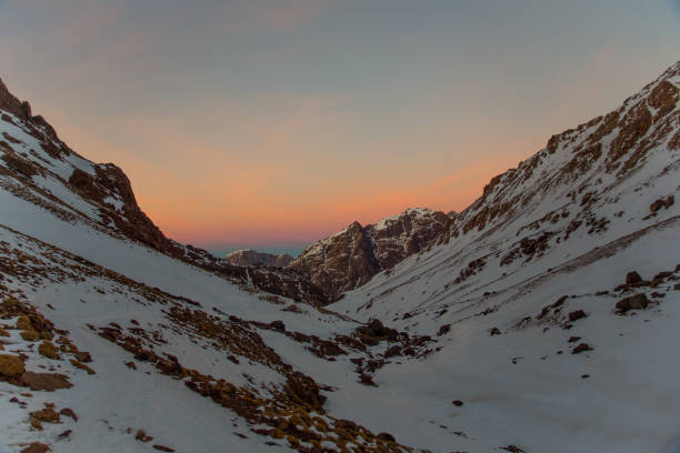 Winter morning sunrise over mountain scene in the Atlas mountains