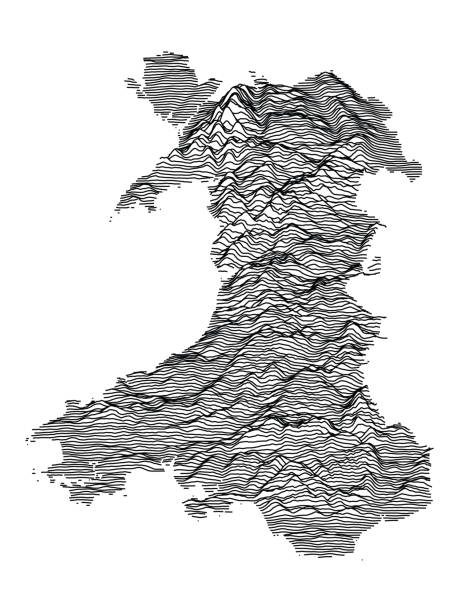 Relief Map of Wales Gray 3D Topography Map of European Country of Wales merthyr tydfil stock illustrations
