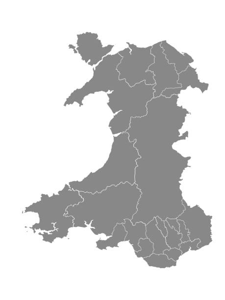 Map of Welsh Principal Areas Gray Flat Map of Principal Areas of Wales wrexham stock illustrations