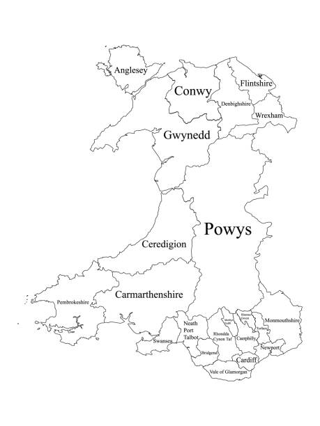 Map of Welsh Principal Areas White Labeled Flat Map of Principal Areas of Wales merthyr tydfil stock illustrations