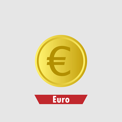 Gold euro coin. Means of payment, global currency, world economics, finances and investment concept. Isolated vector illustration. Eps 10.