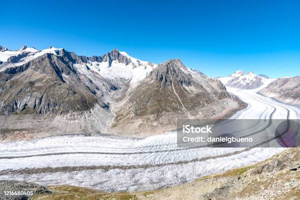 View On Aletsch Glacier From Eggishorn Mount Switzerland It Is The Longest Glaciers In Alps Stock Photo - Download Image Now