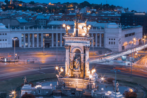 istock Placa Espanya in Barcelona at night, Spain 1216680453