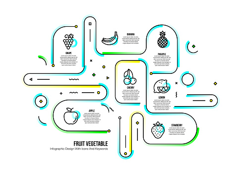 Infographic design template with fruit vegetable keywords and icons