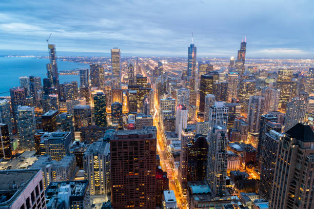 istock Chicago Skyline Illuminated at Dusk, Illinois 1216681526