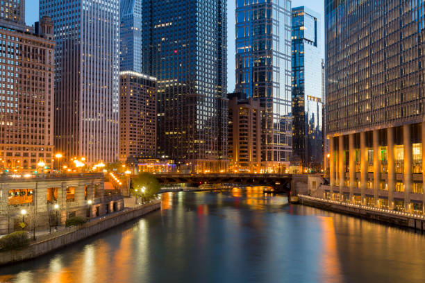 istock Downtown Chicago Skyscraper Cityscape at Dusk, Illinois 1216681747