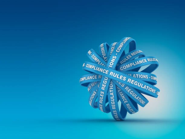 istock Circular Ribbons with COMPLIANCE RULES REGULATIONS Words - 3D Rendering 1216685297