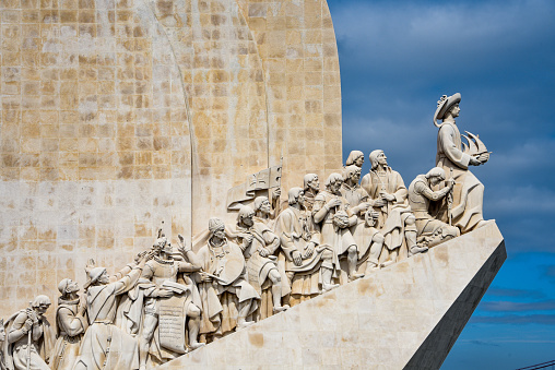Padrao dos Descobrimentos (Monument to the Discoveries), overlooks the Tagus river in Belem. The monument celebrates the Portuguese Age of Discovery (or Age of Exploration) during the 15th and 16th centuries.