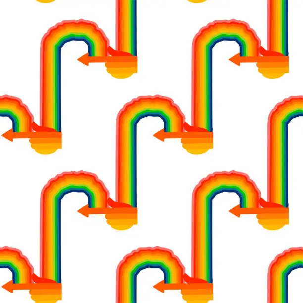 Vector illustration of Abstract pattern of warm colored hands with arrow tipped forefingers and rainbows growingout of it