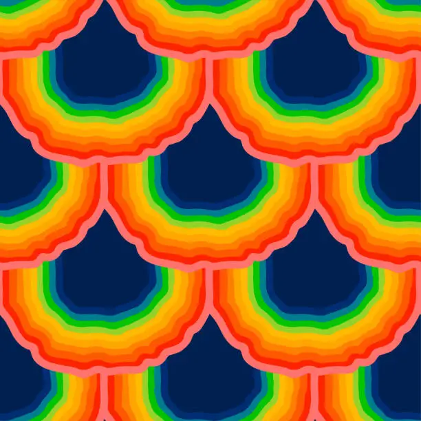 Vector illustration of Abstract vibrant pattern of bright, wavy striped rainbow