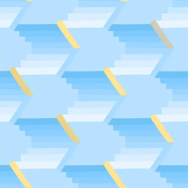 Vector illustration of Abstract pattern of light blue and yellow colored striped arrows