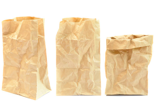 Brown paper bag isolated on white background.