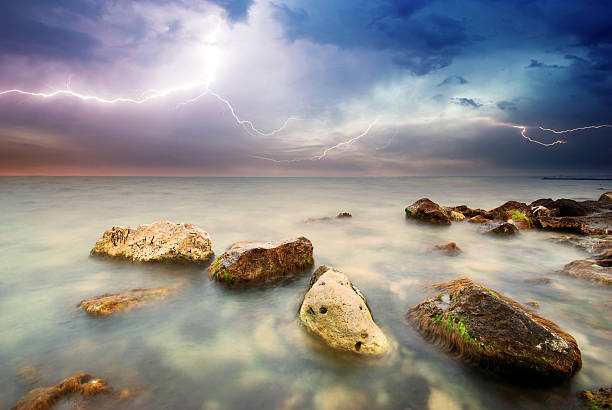 istock Rocks and sea storm. 121669273