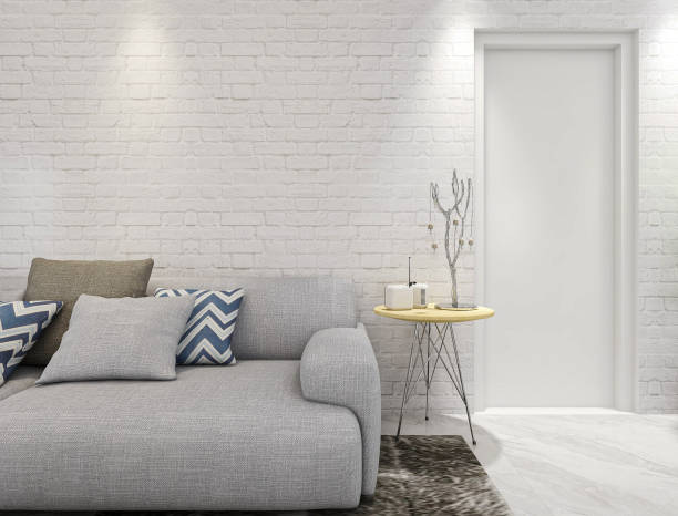 istock 3D rendering, spacious living room design of modern residence, with sofa, tea table, decorative painting, etc 1216700517