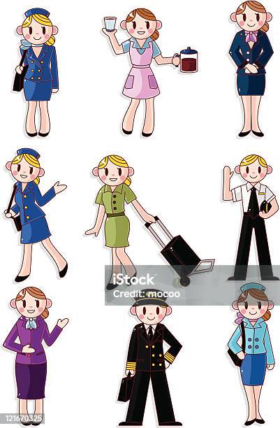 Cartoon Pilots And Flight Attendants Icon Set Stock Illustration - Download Image Now - Adult, Aerospace Industry, Airplane