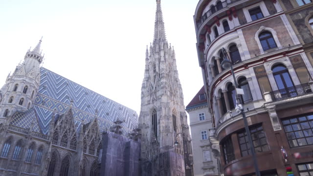 low angle view while walking in plzza at Vienna, Austria, Europe: St. Stephen's Cathedral or Stephansdom, Stephansplatz in weekend