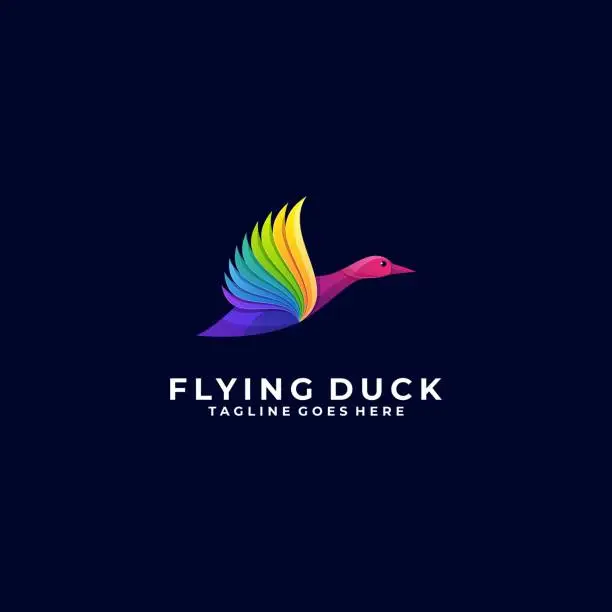 Vector illustration of Vector Illustration Duck Flying Gradient Colorful Style.